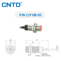 Capteur inductif NPN de type cylindrique CNTD CJY18E-05AKA-L1.5 à longue portée, IP67, distance de détection de 5 mm, 12-24 V
