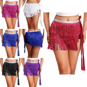 Pañuelo de cadera para danza del vientre para mujer, con lentejuelas y flecos, falda envolvente con borlas, cinturón de danza, accesorios para festivales y espectáculos. - Product Image 1