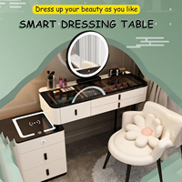 Ensemble de table de maquillage moderne pour chambre à coucher avec miroir éclairé, tabouret rembourré, 2 tiroirs de rangement, lumières 3 couleurs
