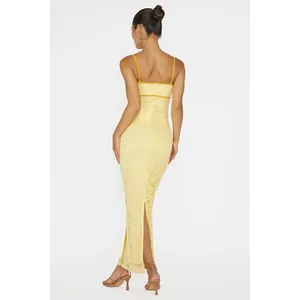 Nuovi arrivi dal design senza spalline sexy Open Back in raso avvolti sul petto casual gonna Maxi abito a strati