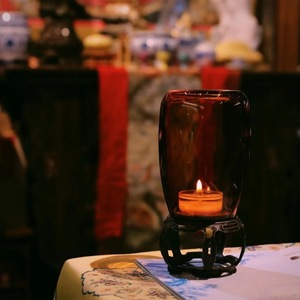 Amber Glass Candlestick Holder Tapered Heat Resistant Home Decoration New Chinese Style Lantern - Product Image 4