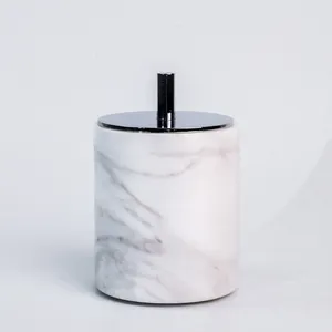 Custom Luxury Minimalist White Carrara Marble Storage Wholesale Marble Candle Jars With Metal Lid