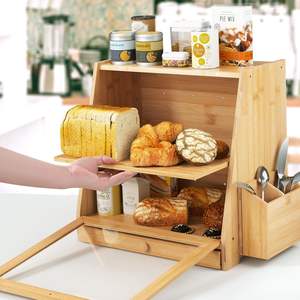 Grande boîte <span class=keywords><strong>à</strong></span> <span class=keywords><strong>pain</strong></span> <span class=keywords><strong>pour</strong></span> comptoir de <span class=keywords><strong>cuisine</strong></span>, double couche en bois de bambou, grande capacité de stockage de <span class=keywords><strong>pain</strong></span> avec panneau de porte ondulé en acrylique - Product Image 3