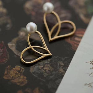 Accesorios de Plata S925 para DIY con Perlas de 6-8mm, Aretes Estilo Amor con Soporte Hueco 20607 - Product Image 1