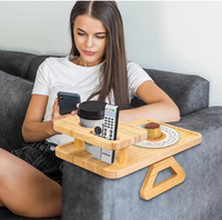 Plateau d'accoudoir pliable multifonctionnel en bambou avec porte-gobelet pour salon, cuisine et salle de bain - Niveau unique, facile à nettoyer