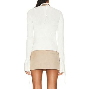 Maglieria bianca in <span class=keywords><strong>cotone</strong></span> autunnale personalizzata maglione corto donna Cut-out donna <span class=keywords><strong>Cardigan</strong></span> 2023 - Product Image 3