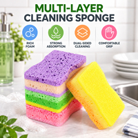 Éponge à récurer en nylon avec éponge en algues marines et couche de pâte de bois, lot de 4 pièces pour le nettoyage de la vaisselle et de l'évier de cuisine, couleurs assorties