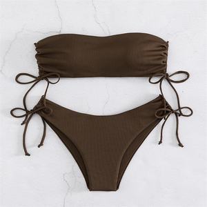 Traje de Baño Deportivo Acanalado Personalizado en 3D OEM, Bikini de Dos Piezas con Tiras y Cintura Alta, Ropa de Playa para Mujer - Product Image 1