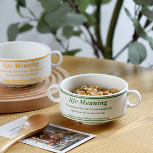 Bol à soupe en céramique alphabet, Simple, rétro alphabet en céramique, pour dessert domestique, bol binaural <span class=keywords><strong>de</strong></span> ménage, vente directe, d'usine - Product Image 4