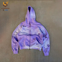 Sudadera con capucha OEM personalizada con logo, estilo vintage, con pedrería, para hombre, streetwear, desgastada, efecto descolorido por el sol, corta, a la moda, con cremallera completa