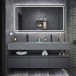 Meuble de salle de bain moderne en pierre frittée avec lavabo résistant à l'eau et support de toilette - Product Image 4