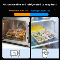 Boîte repas jetable 4 compartiments, boîte à lunch rapide transparente, qualité alimentaire commerciale, grande capacité 800 ml