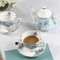 QIAN HU classique rétro européen porcelaine théière tasse ensemble Logo personnalisable 5 pièces café et thé verres européen os chine