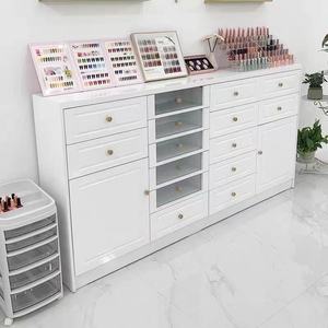 White Scandinavian MDF Modern Nail Salon Storage <b>Cabinet</b> with Glass Doors and <b>Drawers</b> for Polish <b>Tools</b> Multiple Storage Space - Product Image 4