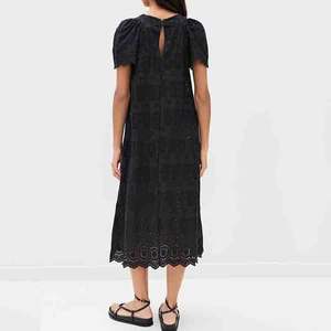 Robe de soirée décontractée brodée en forme d'éventail à col rond Jingyu, robe maxi personnalisée 100% coton - Product Image 5