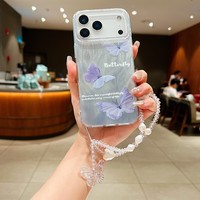 Coque de Téléphone Tendance avec Cordon Chaîne et Bijou Nœud Papillon de Luxe pour iPhone 17 Pro Max, Compatible aussi avec iPhone 16 15 14 13