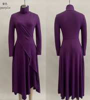 Robe longue plissée unie à manches longues et col montant, tenue de soirée islamique décontractée pour femmes musulmanes