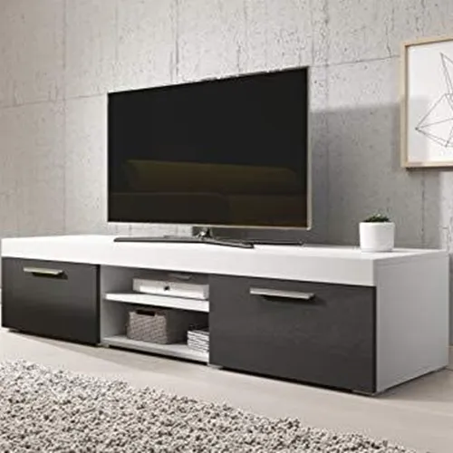 Moderno soporte de TV cuerpo blanco con 2 de la puerta negro y plata color manijas
