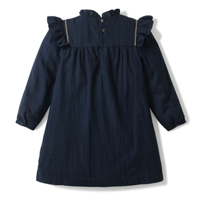 Nuevo estilo de <span class=keywords><strong>vestidos</strong></span> de niña <span class=keywords><strong>Retro</strong></span> Kidswear Floral bordado de manga larga plisado azul marino algodón joven princesa niños vestido - Product Image 2