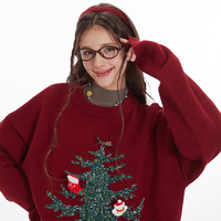 Pull jacquard style Noël européen et américain pour couple, motif dessin animé, automne, décontracté, rétro, manches longues, tricot ample pour femme