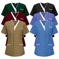 Blouses en tissu Dobby Coton-Polyester pour Médecins, Infirmières, Agents d'Assainissement - Ensemble d'uniformes de réception avec patte de boutonnage croisée contrastante