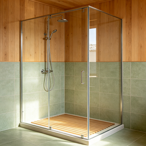 Paroi de douche à fermeture douce en aluminium et verre, angle néo, résidentielle, durable - Product Image 2
