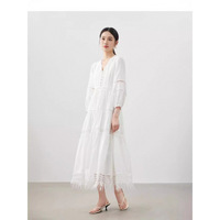 Jupe longue trapèze blanche unie en dentelle ajourée, style vintage français, taille haute, anti-statique, amincissante, pour femme, idéale pour l'automne et les vacances à la plage