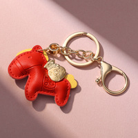 Porte-clés mignon en cuir PU en forme de cheval avec breloque porte-bonheur sac d'argent, mascotte de richesse immédiate, pendentif de sac, cadeau promotionnel, souvenir