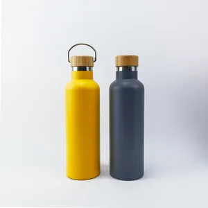 OEM BPA Free Edelstahl Isolierte Wasser flasche Doppelwandige Thermoskanne Vakuum flaschen mit Bambus deckel