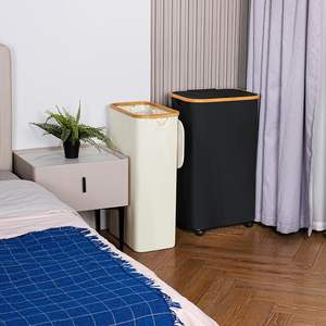 Cesto de Ropa Sucia Plegable y Delgado, con Bolsa Extraíble y Tapa de Bambú, para Ropa Sucia - Product Image 6