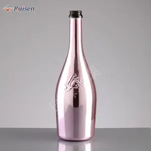 Custom Deluxe Electroplated Pink Champagne 750ML Glass Wholesale Gold Champagne Bottle
