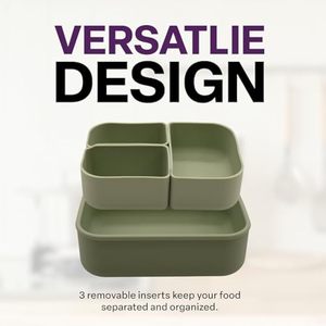 Boîte à lunch en silicone étanche Boîte à bento de qualité alimentaire avec 3 compartiments amovibles Conception de conservation pour enfants et adultes - Product Image 4