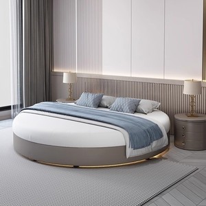 Cama Moderna King-Size con Plataforma, Cama Redonda y <span class=keywords><strong>Grande</strong></span> <span class=keywords><strong>de</strong></span> Cuero para Dormitorio, Muebles para el Hogar - Product Image 4