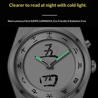 Montre de luxe simple à double affichage pour homme, style rétro avec caractères chinois, bracelet en acier inoxydable, étanche, mouvement à quartz pour affaires