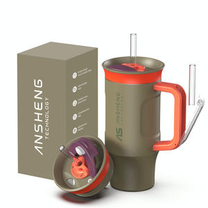 Tumbler da viaggio per tazza da esterno in acciaio inossidabile da 40 once con manico e coperchi rimovibili - Product Image 1