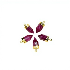 Pendentifs unisexes de style bohème plaqués or avec améthyste en forme de pyramide sertie clos - Product Image 1