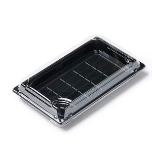 Food grade printing box container eco friendly transparent boat disposable plastic japanese takeway round 35 cm sushi tray