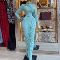 Robe longue plissée élégante et ajustée à col roulé taille haute pour femme ZHEZHE – Collection Printemps 2026