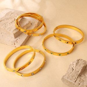 Bracelet en acier inoxydable plaqué or 18 carats avec zircon coloré, bracelet tendance pour femmes - Product Image 4