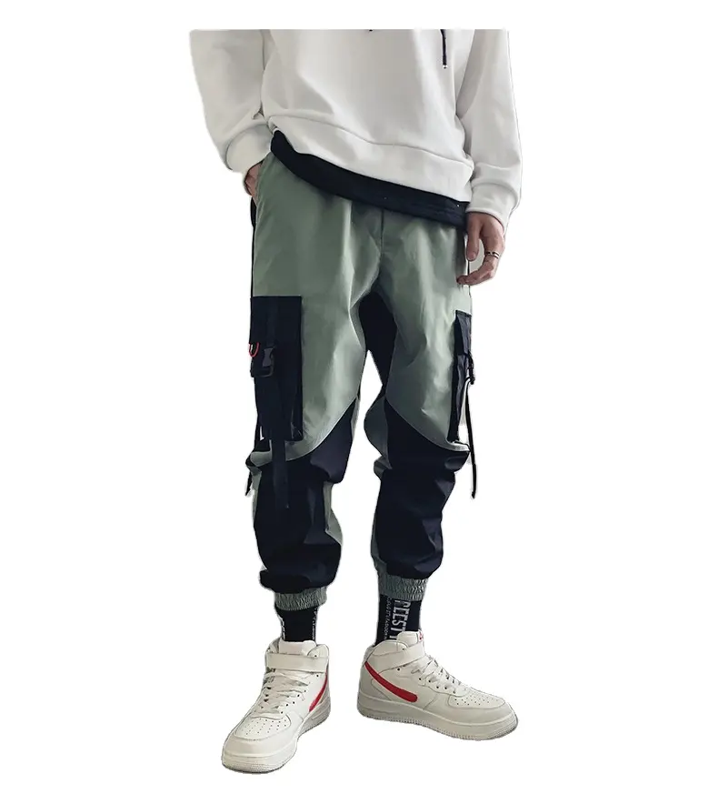 Custom Autumn Men's Jogging cargo pants Fashion Colour Block Hip Hop Sweatpants