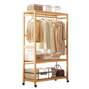 Floor-standing <b>clothes</b> <b>rack</b> for bedroom use, multi-layer adjustable storage, bedside storage, multi-functional bamboo clothing - Product Image 5
