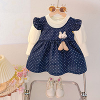 Robe de princesse à pois pour bébé fille, tenue légère d'automne avec manches à volants et décor de lapin