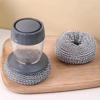 Vente chaude presse fil d'acier multifonctionnel manche court cuisine PET poils nettoyant brosse avec distributeur de savon pour Pots