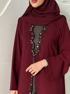 عباية رمضان <span class=keywords><strong>2026</strong></span> أنيقة وفاخرة للعيد، قفطان مفتوح أحمر، فستان هندي مطرز يدويًا، فساتين سهرة نسائية إسلامية - Product Image 1