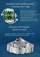 Montre automatique de luxe en acier inoxydable étanche, montre mécanique de plongée, montre de luxe pour homme