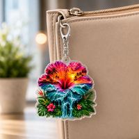 Porte-clés personnalisé en acrylique Hibiscus tropical Coucher de soleil Océan Cadeau Breloque de sac personnalisée Île Accessoire de plage transparent Vente en gros