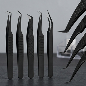 5Pcs Black Eyelash Extension Tweezers Set Stainless Steel Precision Curved Straight Tip <b>Lash</b> <b>Volume</b> Isolation Beauty Tools - Product Image 2