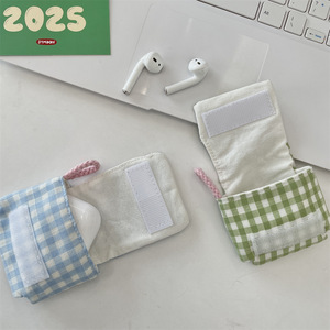 Nouvel étui souple à carreaux pour écouteurs, pochette portable pour écouteurs, boîte de rangement en toile pour écouteurs, sac de protection pour câble USB - Product Image 5