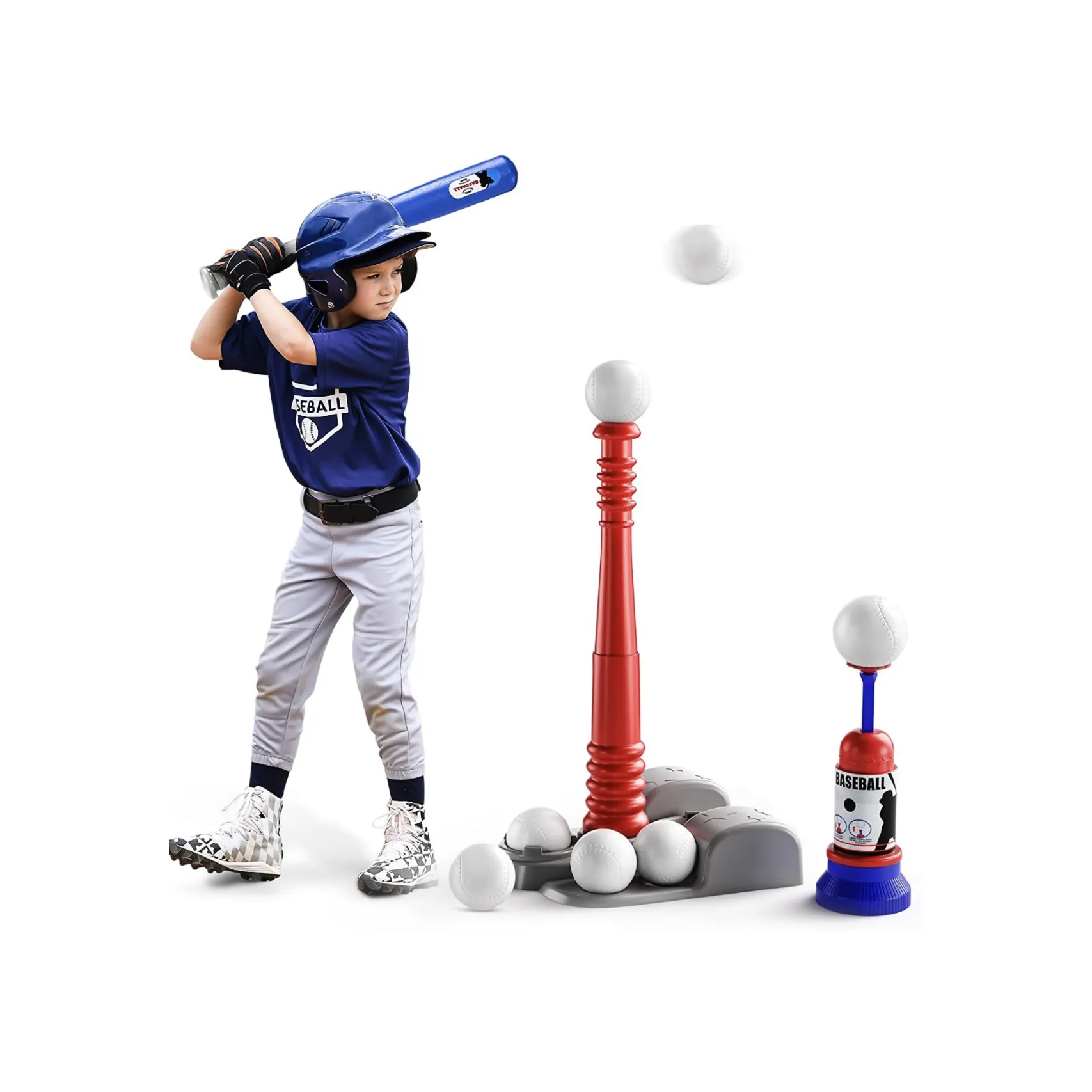 Conjunto de t para crianças, conjunto de camiseta de beisebol com bolas ajustáveis, máquina de jarro automática para esportes ao ar livre