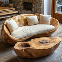 Juego de sofá y mesa de Centro Escultural orgánico Acabado convertible de madera maciza con diseño minimalista curvo para apartamento u hotel